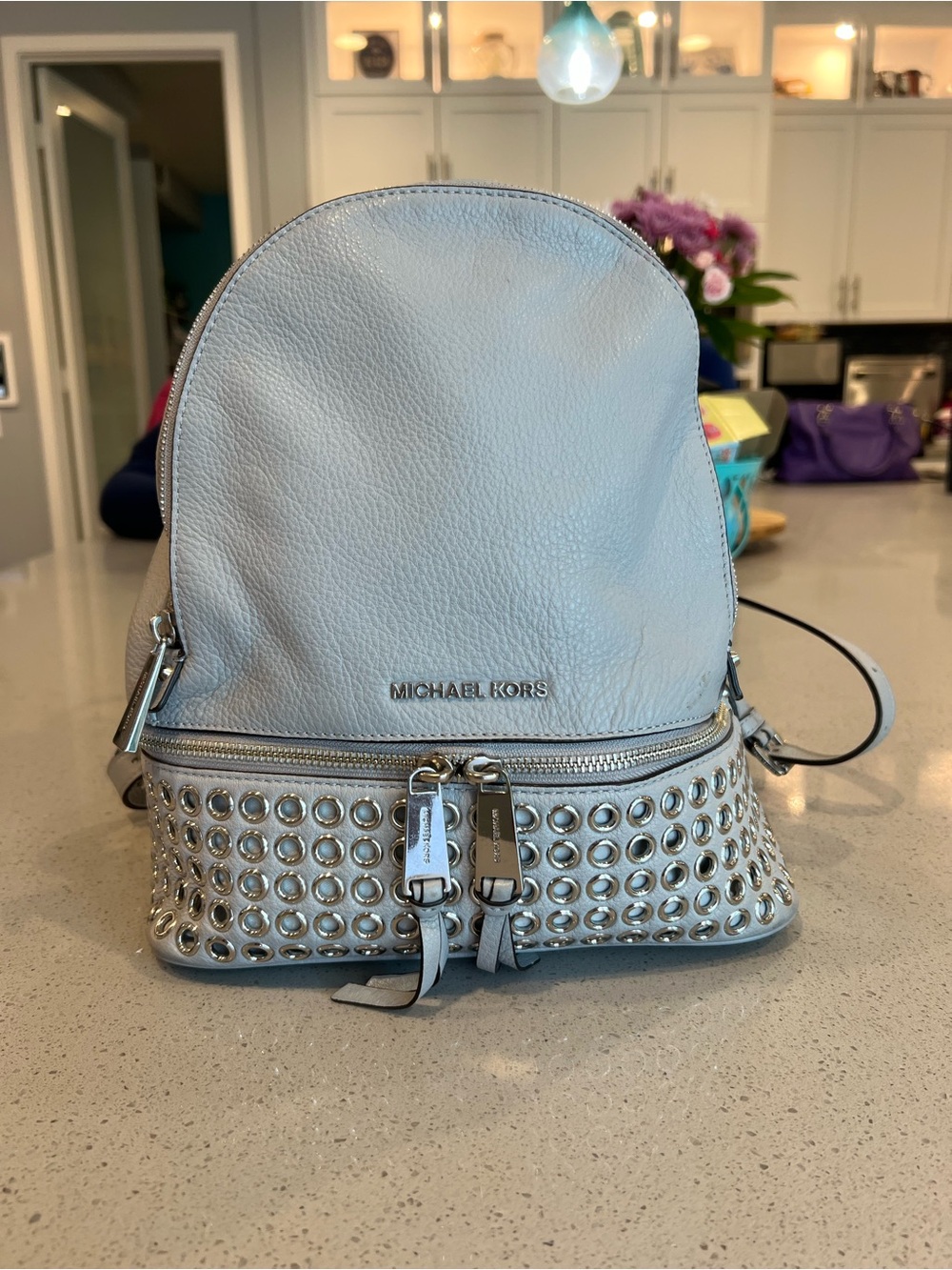 Michael Kors Rhea Medium Studded Pebbled Leather Backpack